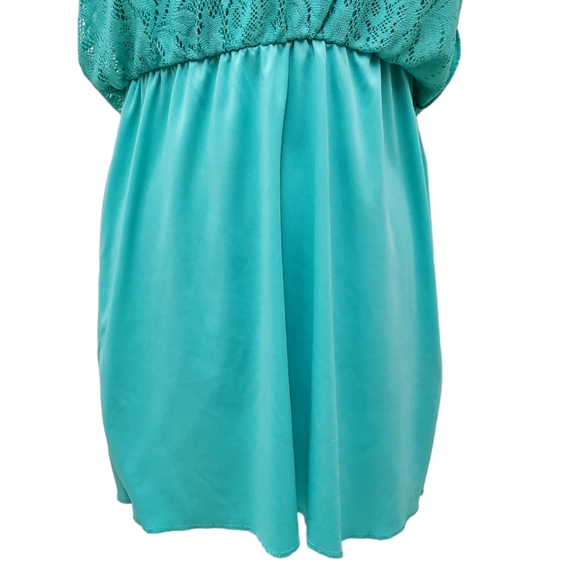 Trixxi Floral Lace Strapless High Low Hem Turquoise Green Dress Sz L - Picture 6 of 14